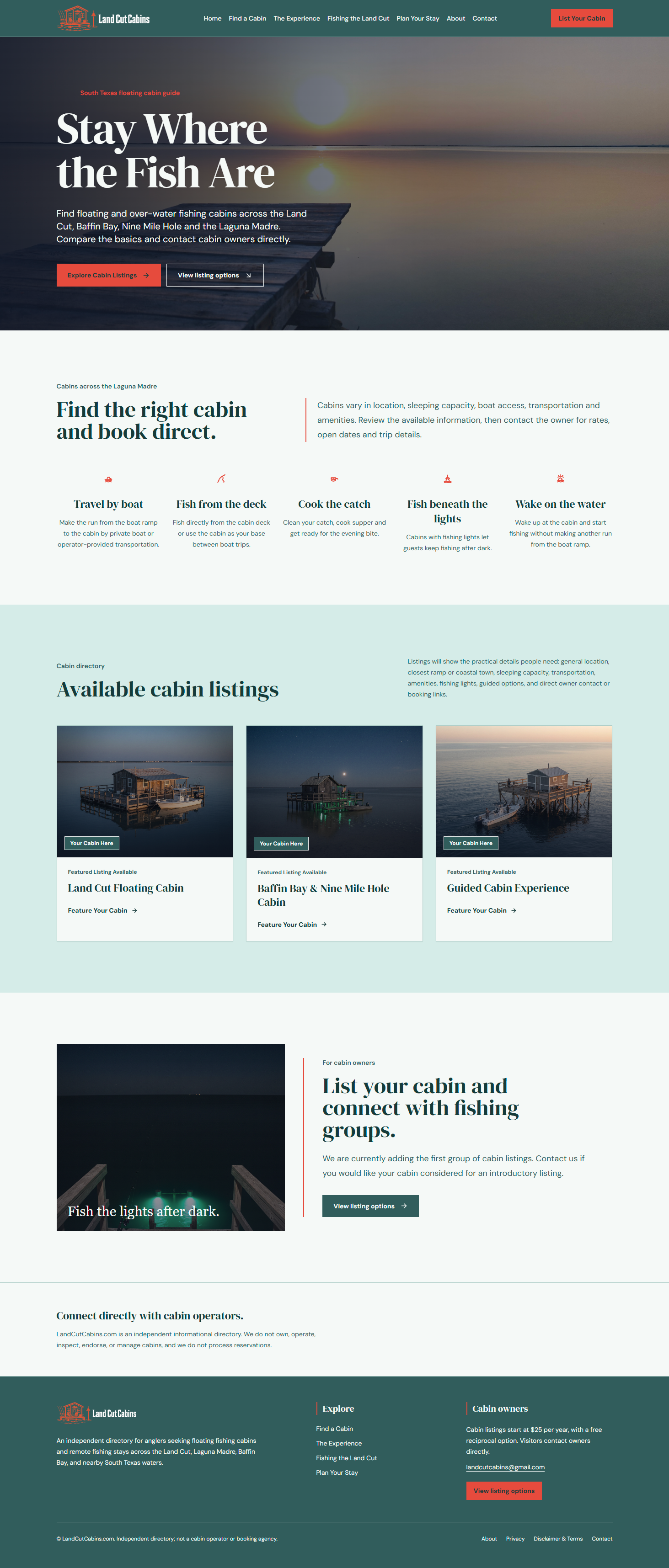 Land Cut Cabins homepage