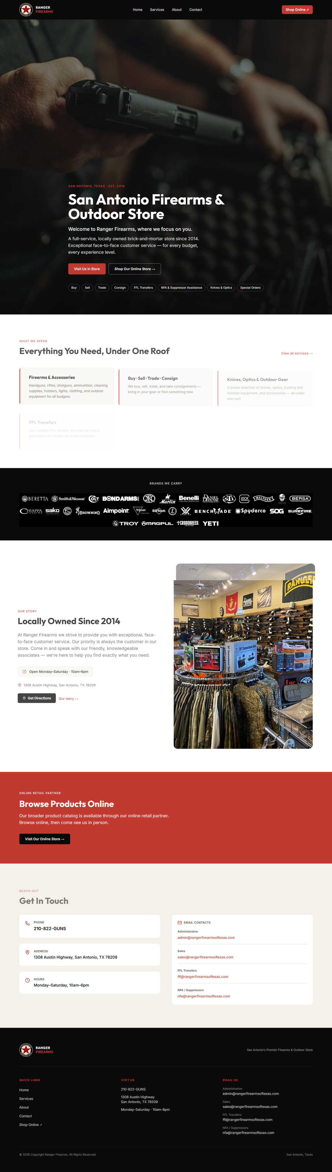 Ranger Firearms TX homepage