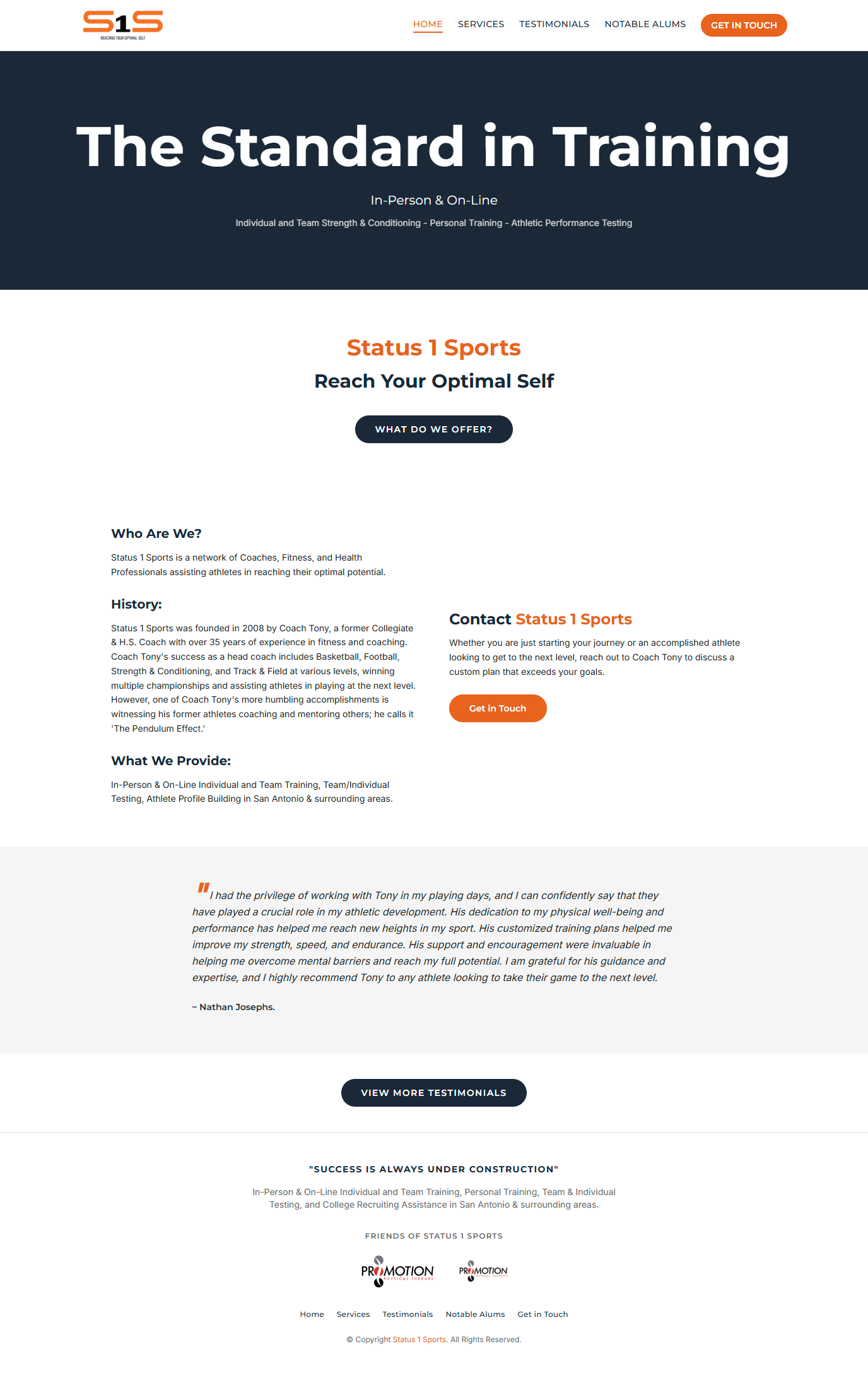 Status 1 Sports homepage