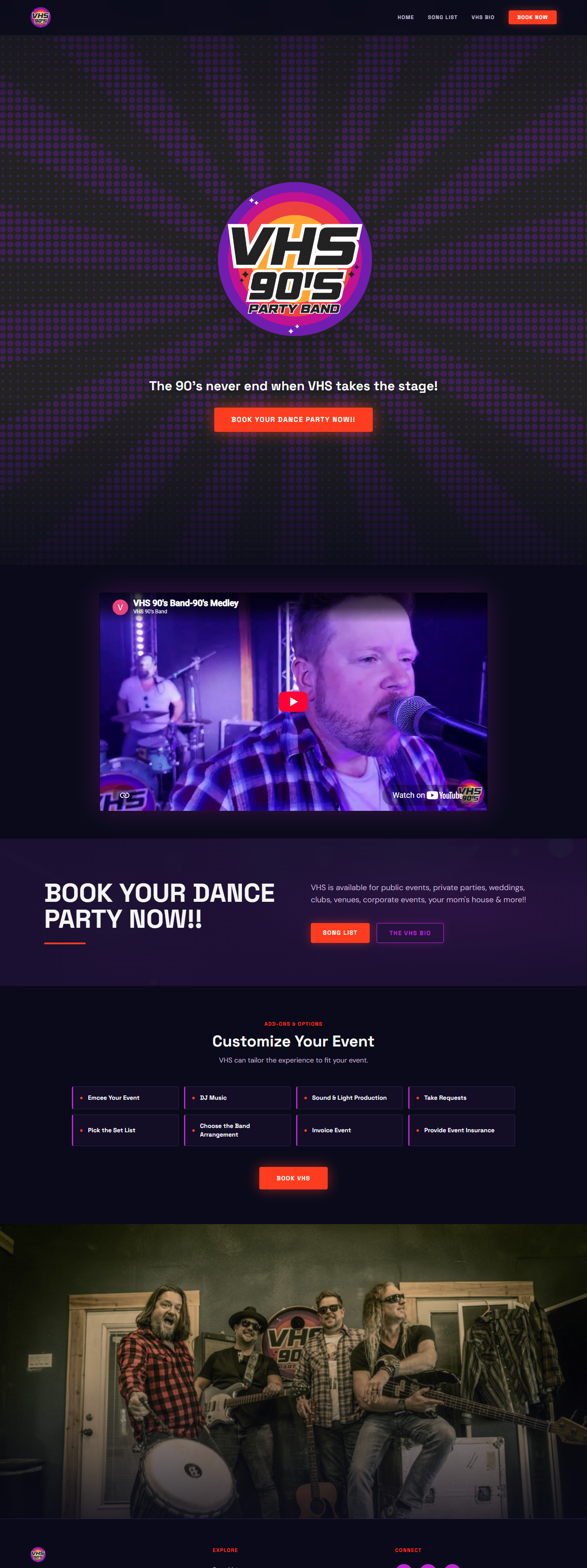 VHS 90's Party Band homepage